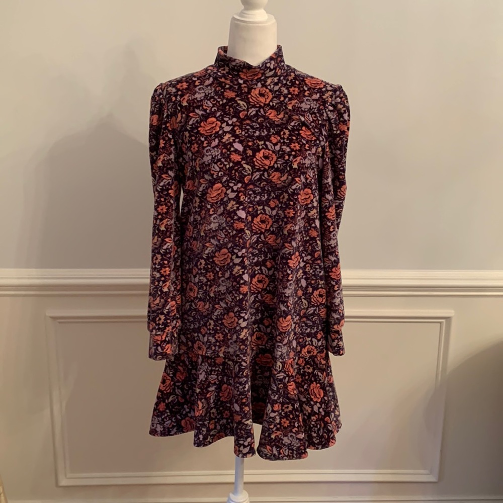 Floral Long Sleeve A-Line Mini Dress